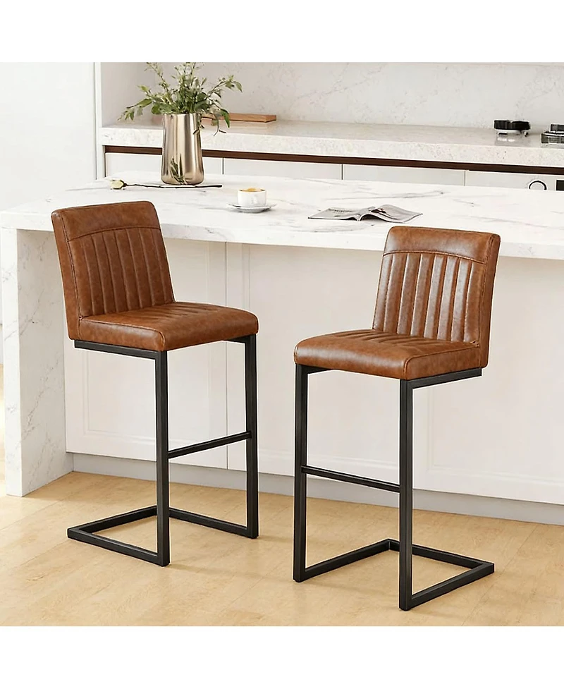 Flynama Faux Leather Bar Stools Set of 2, Metal Frame for Kitchen Island and Home Bar