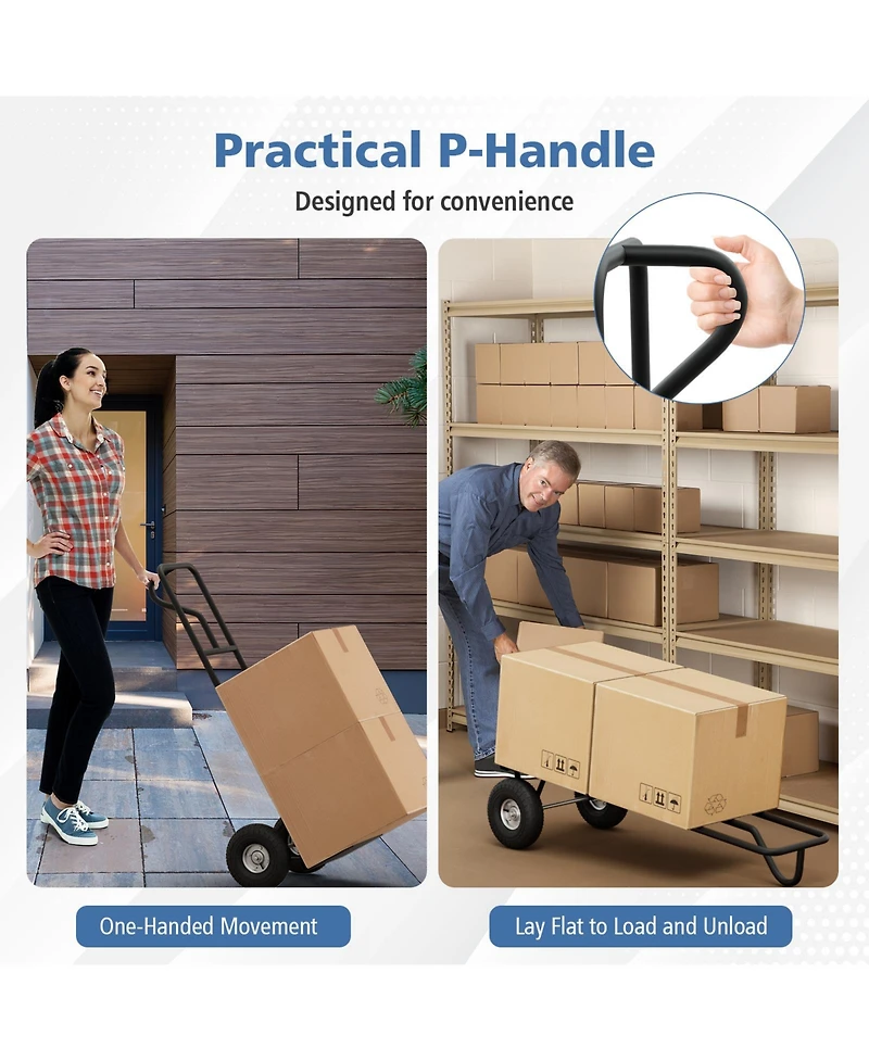 Sugift P Handle Hand Truck with Foldable Load Plate for Garage