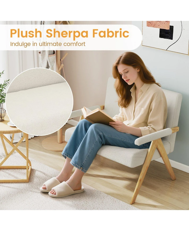 Gouun Sherpa Fabric Loveseat Sofa with Ergonomic Slanted Backrest