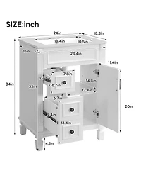 Sillysis Bathroom Vanity with Ceramic Sink, 2 Drawers and Adjustable Shelf, Modern French Freestanding Cabinet for Small Spaces
