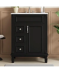 Sillysis Bathroom Vanity with Ceramic Sink, 2 Drawers and Adjustable Shelf, Modern French Freestanding Cabinet for Small Spaces