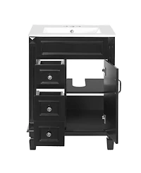 Sillysis Bathroom Vanity with Ceramic Sink, 2 Drawers and Adjustable Shelf, Modern French Freestanding Cabinet for Small Spaces