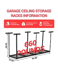 homfan 4 x 6 Foot Overhead Garage Storage Rack with Adjustable Ceiling Shelf and 330 Pound Capacity