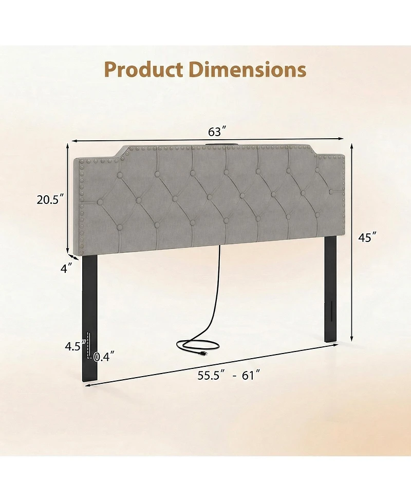 Slickblue Upholstered Bed Headboard with Rivet Accents and Tufted Soft Padded Design