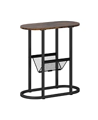 Slickblue Industrial Oval End Table with 2-Tier Design and Mesh Storage Shelf