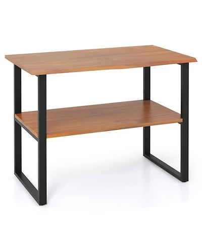 Slickblue Teak Wood Side Table 2 Tier End Table for Living Room Sofa Hallway Laundry