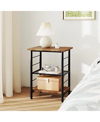 Slickblue Industrial 3-Tier Nightstand with Storage Shelves, Compact End Table for Small Spaces-Rustic