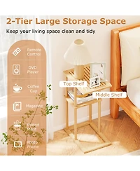 Slickblue Set of 2 Wicker Side Tables with Storage Shelves for Compact Home Organization