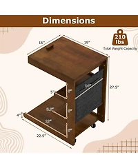 Slickblue Mobile C-Shaped Side Table with Adjustable Top and Wheels for Sofa Bedroom
