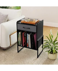 Slickblue Record Player Table with Drawer and Vinyl Holder Storage for Albums