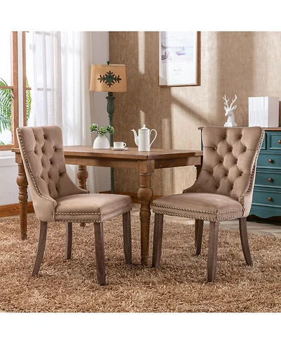 flynama Modern Tufted Velvet Dining Chair Set of 2, Solid Wood Legs, Nailhead Trim, Mid-Century Style