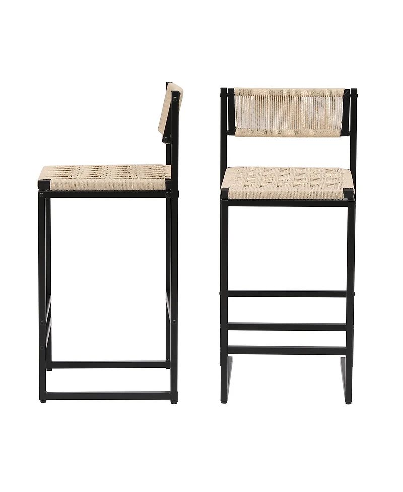 flynama Woven Paper Rope Bar Stools Set of 2 with Backrest, Style B