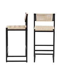flynama Woven Paper Rope Bar Stools Set of 2 with Backrest, Style B