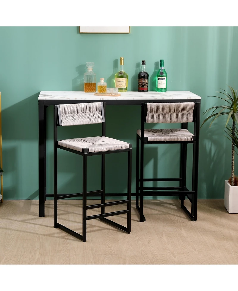 flynama Hand Woven Paper Rope Bar Stools Set of 2 with Back