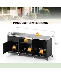 Gouun in Outdoor Grill Cart Table with Sink and Drainage, Stainless Steel Countertop