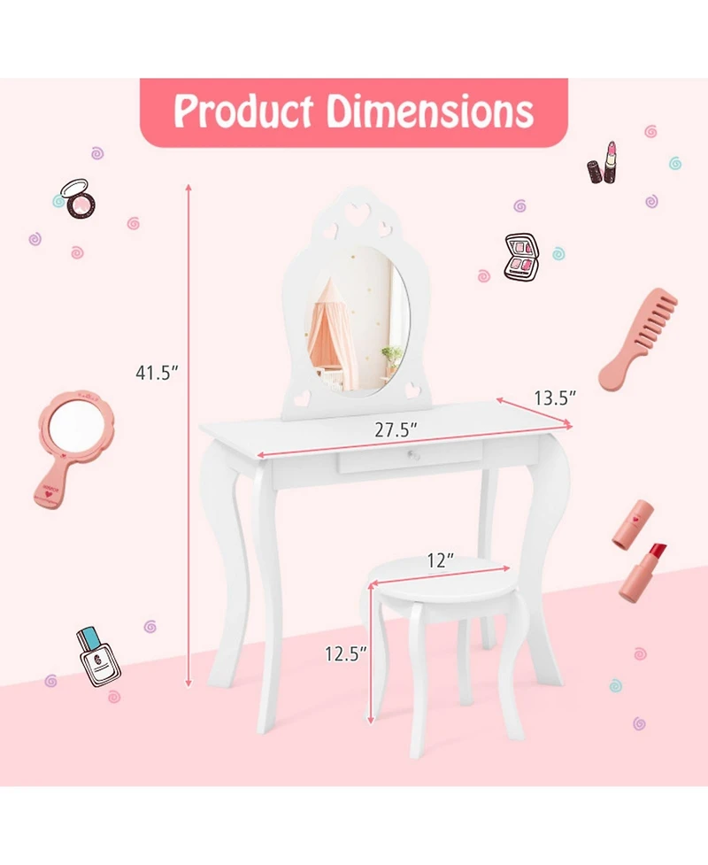 Gouun Kids Princess Makeup Dressing Table Set with Mirror and Drawer