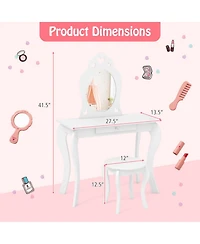 Gouun Kids Princess Makeup Dressing Table Set with Mirror and Drawer