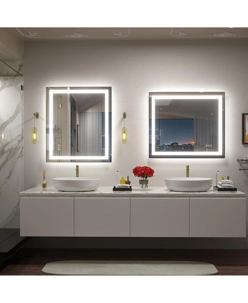Apmir 28" x 32" Super Bright Front and Back Led Lighted Anti-Fog Tempered Glass Bathroom/Vanity Mirror with Etl and 3-Year Warranty