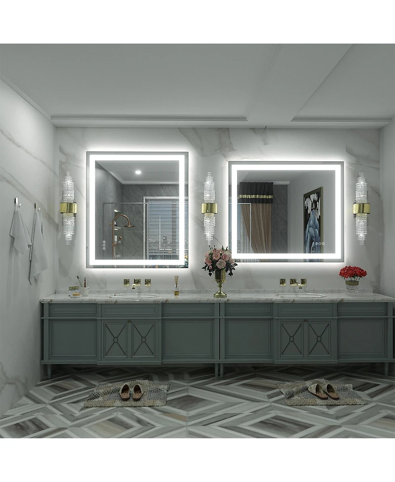Apmir 30" x 36" Super Bright Front and Back Led Lighted Anti-Fog Tempered Glass Bathroom/Vanity Mirror with Etl and 3-Year Warranty