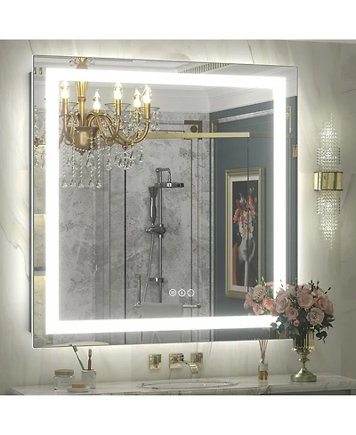 Apmir 36" x 36" Super Bright Front and Back Led Lighted Anti-Fog Tempered Glass Bathroom/Vanity Mirror with Etl and 3-Year Warranty