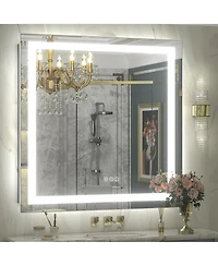 Apmir 36" x 36" Super Bright Front and Back Led Lighted Anti-Fog Tempered Glass Bathroom/Vanity Mirror with Etl and 3-Year Warranty