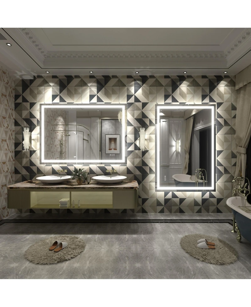 Apmir 51" x 36" Super Bright Front and Back Led Lighted Anti-Fog Tempered Glass Bathroom/Vanity Mirror with Etl and 3-Year Warranty