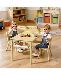 Sugift Kids Art Table and Chair Set, Wooden Craft Table with 3-Tier Storage, Light Wood