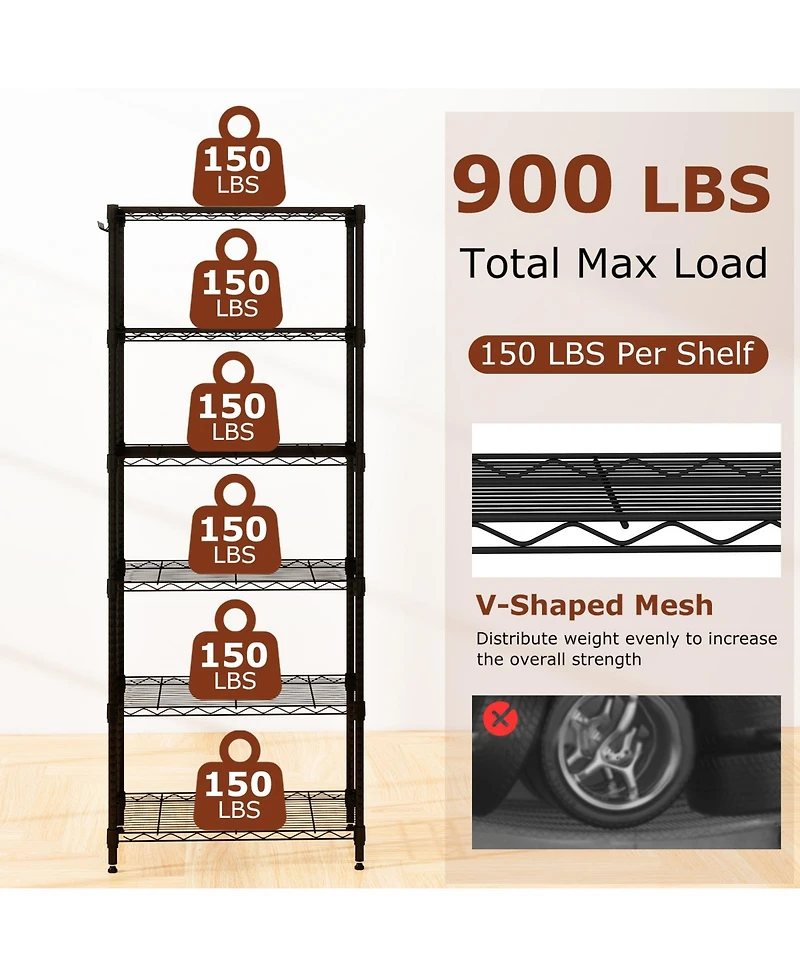 Sugift 6 Tier Metal Storage Shelving Unit with 900 lb Capacity