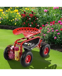 Sugift Four Wheel Rolling Garden Cart with Work Seat