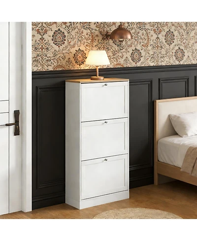 Clihome Shoe Cabinet with 3 Flip Drawers - Modern Narrow Shoe Storage for Entryway, 12-18 Pairs