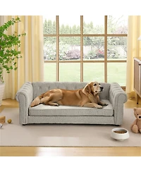 Clihome Elevated Dog Sofa Bed, 55 Inch Durable Linen Fabric Pet Couch for Big and Oversized Dogs