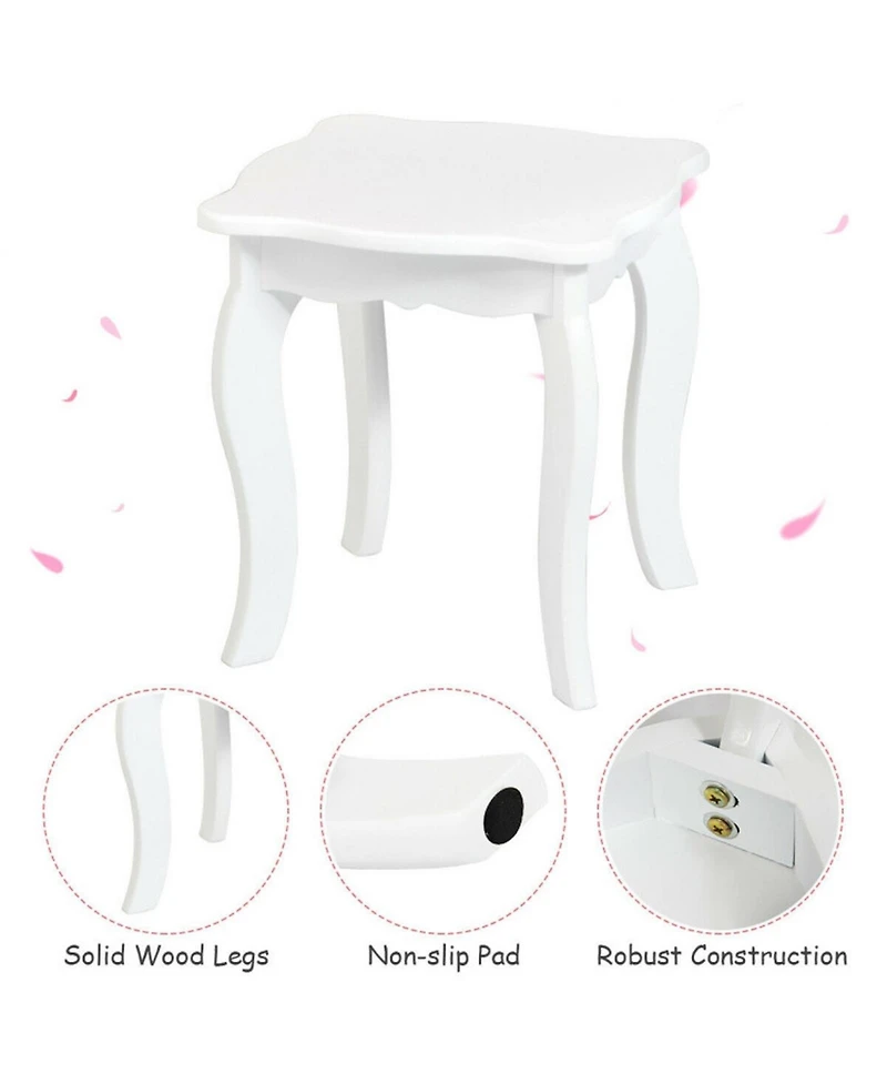 Gouun Kids Princess Dressing Table Set with Tri-Folding Mirror and Stool