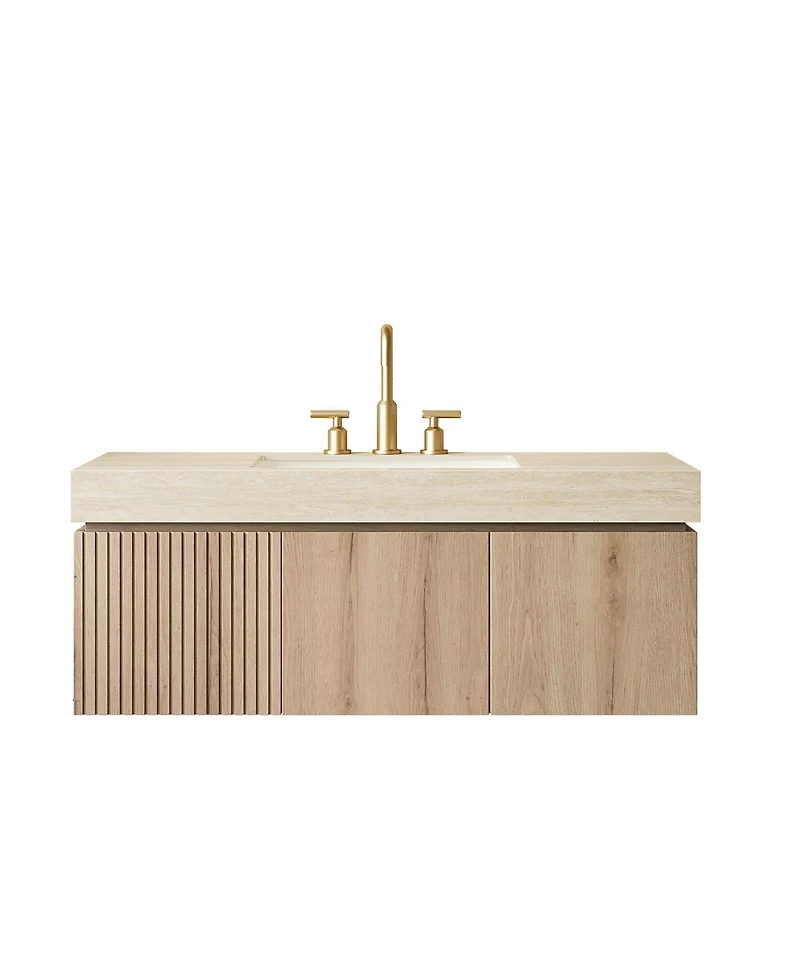 Sillysis Wall Mounted Bathroom Vanity with Sintered Stone Top, Plywood Storage Cabinet and Ceramic Basin, Easy Installation