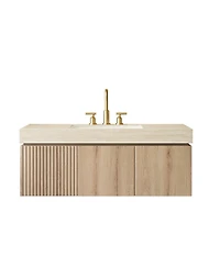Sillysis Wall Mounted Bathroom Vanity with Sintered Stone Top, Plywood Storage Cabinet and Ceramic Basin, Easy Installation