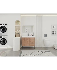 Sillysis Modern Bathroom Vanity with Resin Sink, Soft-Close Imitative Oak Plywood Cabinet