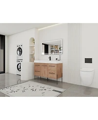 Sillysis Modern Bathroom Vanity with Resin Sink, Soft-Close Imitative Oak Plywood Cabinet