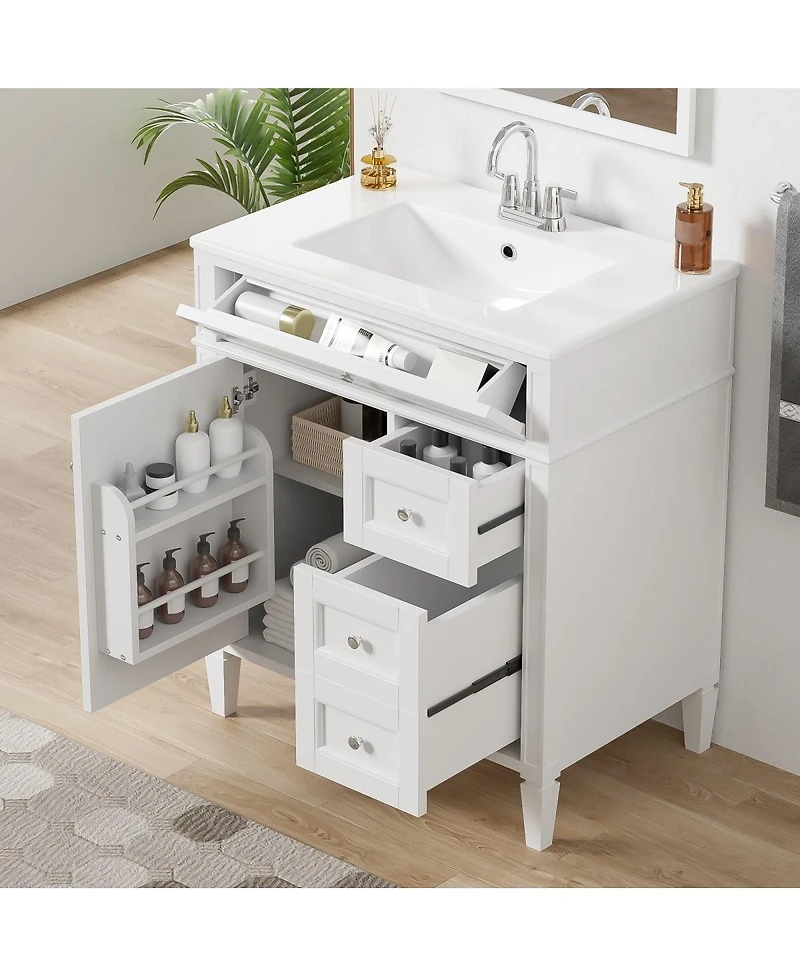 Sillysis Bathroom Vanity with Sink, Modern Freestanding Cabinet 3 Soft Close Drawers Adjustable Shelf for