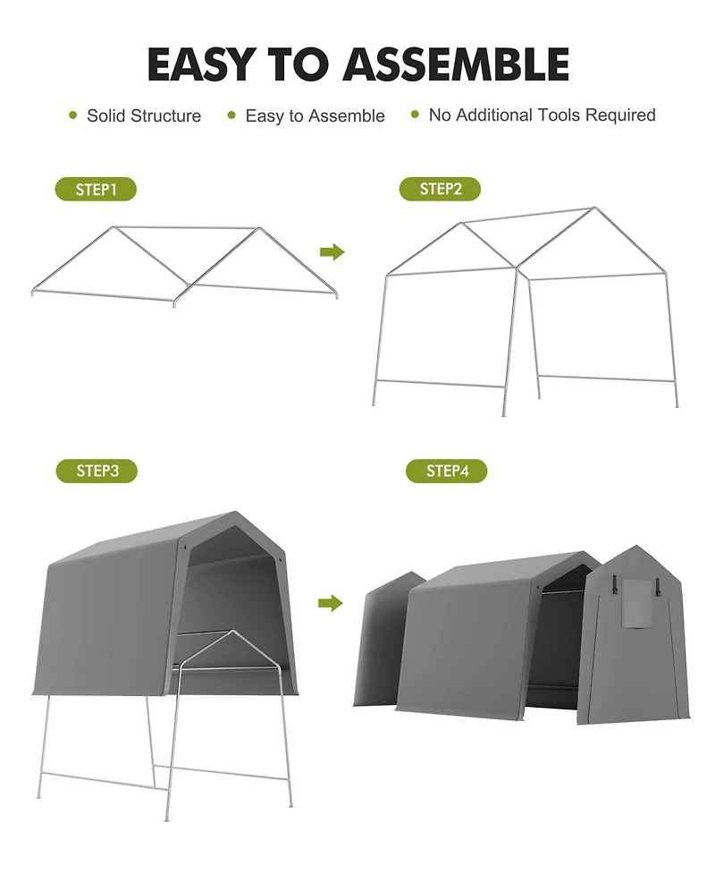 homfan Heavy-Duty Portable Outdoor Storage Tent and Motorcycle Shelter, Waterproof 220gsm Pe Canopy Carport with Dual Zipper Doors and Vents