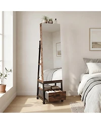 homfan Standing Jewelry Armoire with Full-Length Mirror, Rotating Base, Lockable Storage and Suede Lining