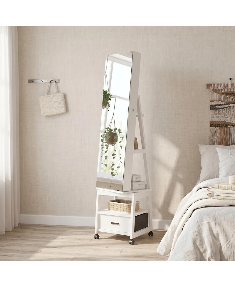 homfan Standing Jewelry Armoire with Full-Length Mirror, Rotating Base, Lockable Storage and Suede Lining