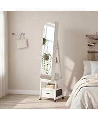 homfan Standing Jewelry Armoire with Full-Length Mirror, Rotating Base, Lockable Storage and Suede Lining