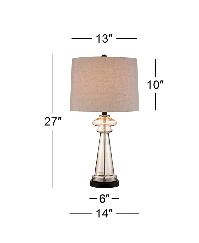 360 Lighting Traditional Table Lamps 27" Tall Set of 2 Clear Champagne Glass Drum Shade for Bedroom Living Room House Bedside Nightstand Office
