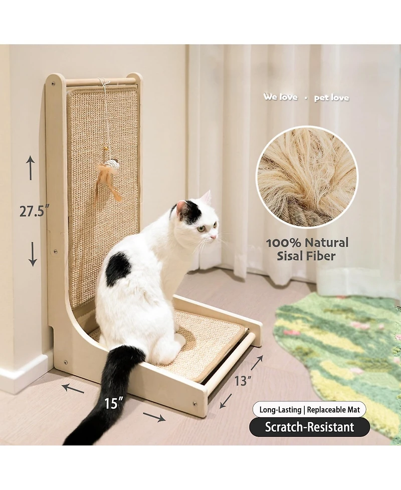 Aronkl Cat Scratcher Sisal Ramp L Shape Scratch Pad Indoor Cats Wall Furniture Protector Large