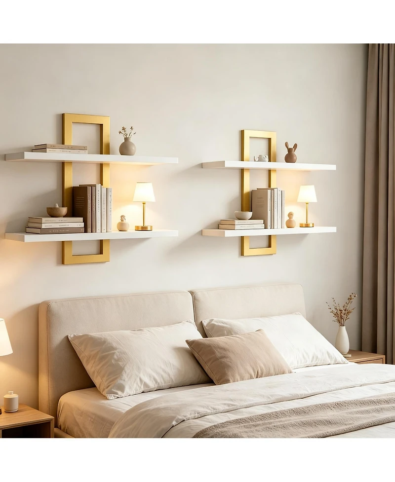 Yigii Double-Layer Floating Shelves for Home Decor, Capacity, Easy Install, Versatile Use