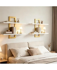 Yigii Double-Layer Floating Shelves for Home Decor, Capacity, Easy Install, Versatile Use