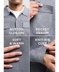 Spring + Mercer Men's Plus Long Sleeve Sweater With Full Buttoned Two Patch Pockets