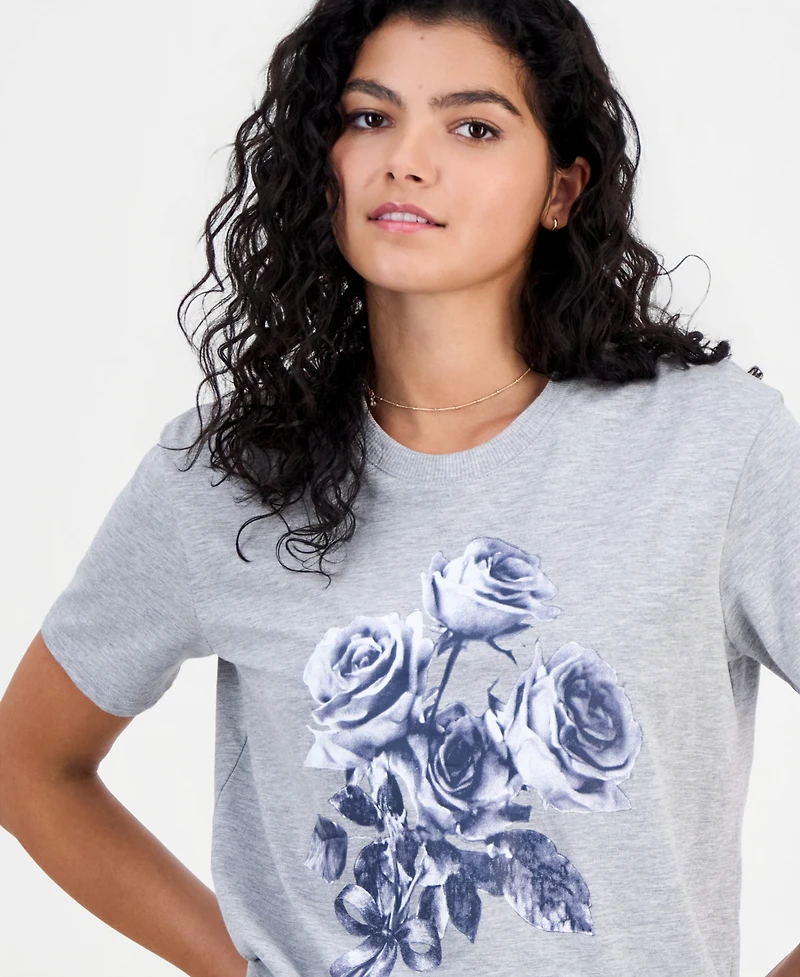 Self Esteem Juniors' Rose Graphic-Print Short-Sleeve T-Shirt