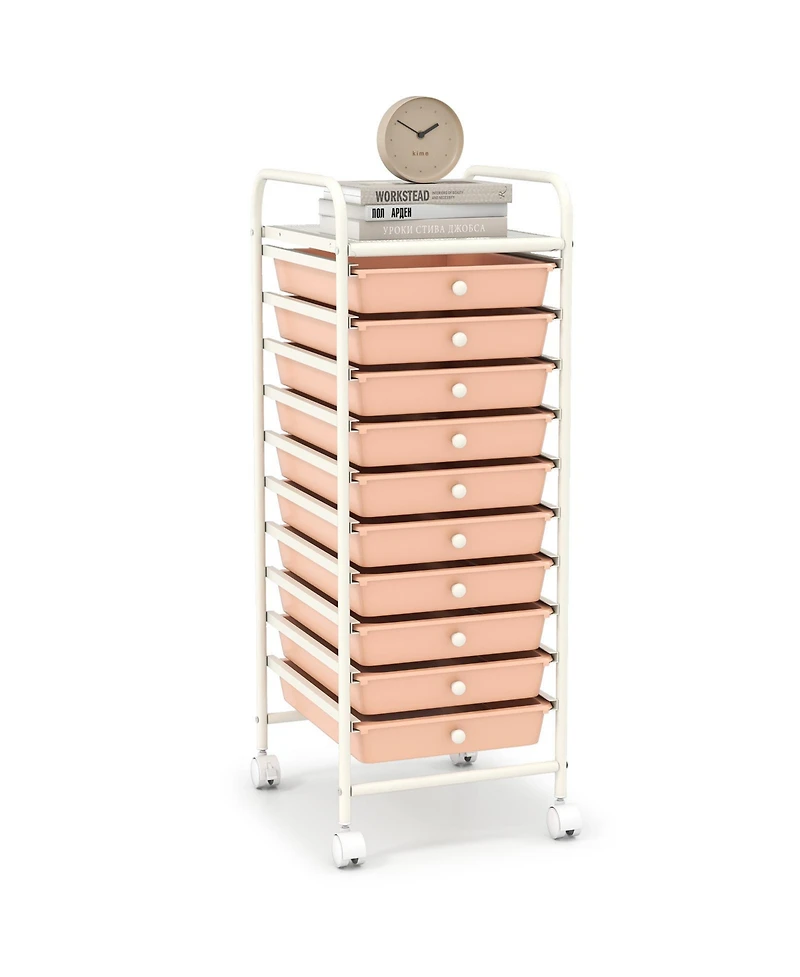 Slickblue Rolling Storage Cart 10 Drawer Organizer with Lockable Casters