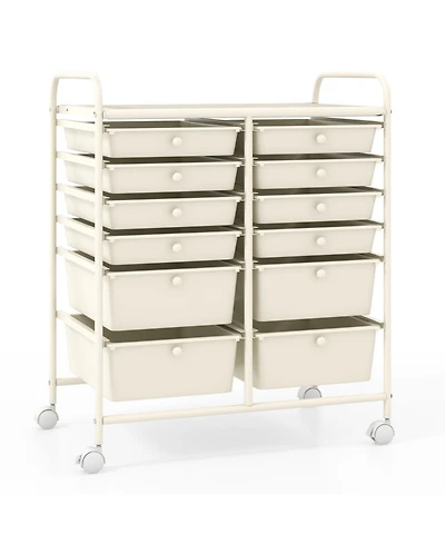Slickblue 12 Drawer Rolling Storage Cart with Lockable Wheels Organizer