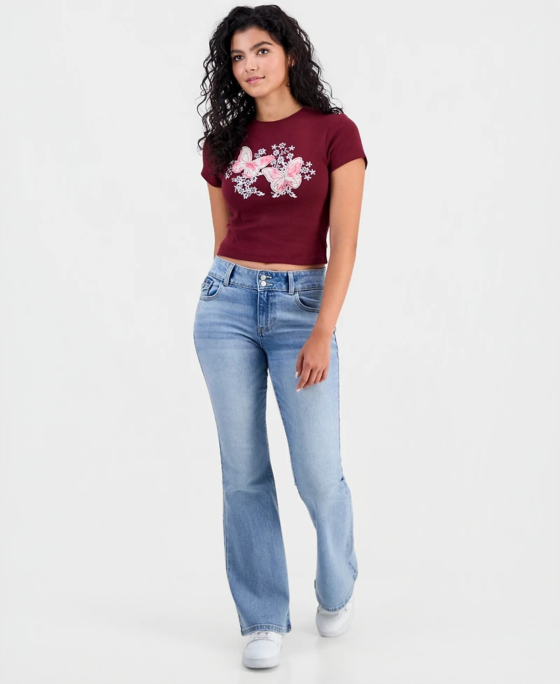 Self Esteem Juniors' Butterfly Embroidered Cropped T-Shirt